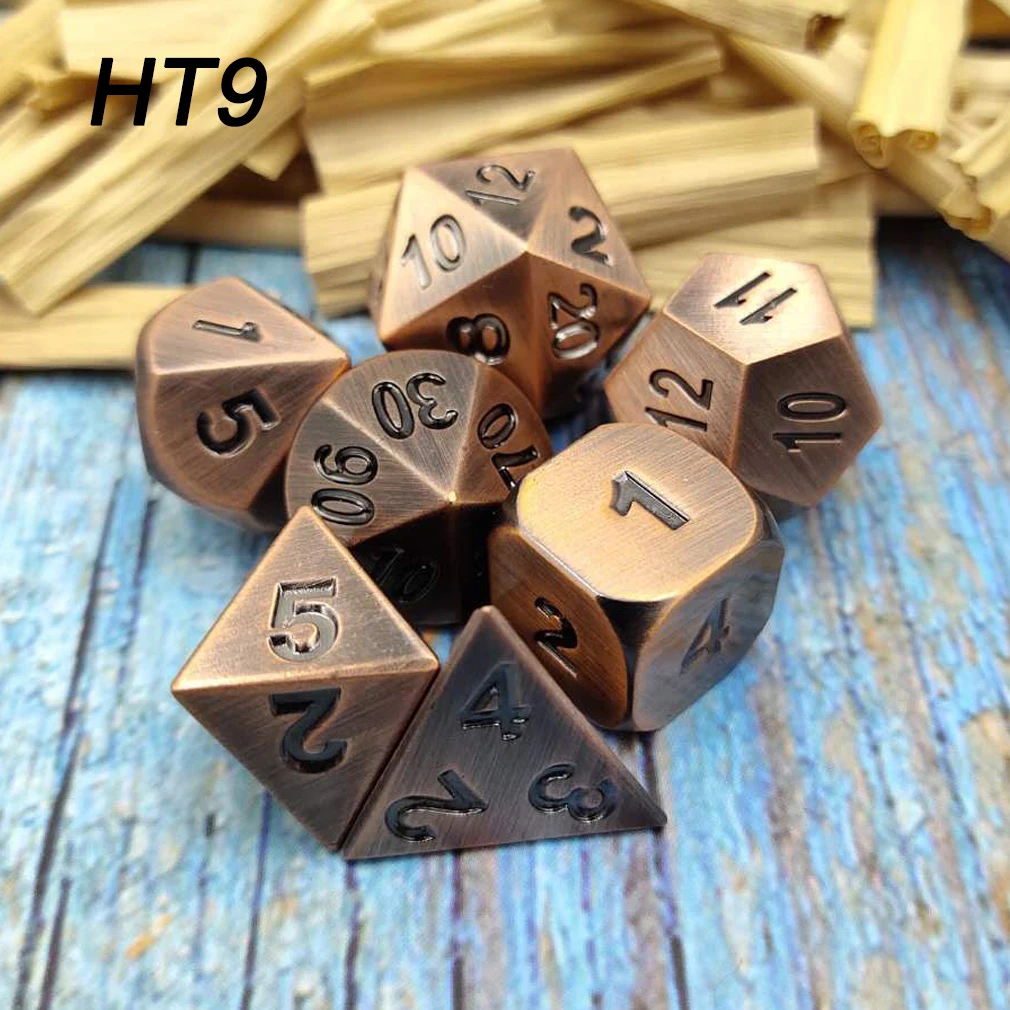 Chengshuo rpg кости многогранные наборы металла dnd Подземелья и Драконы настольные игры цинковый сплав белые кубики цифровой узор d20 10 8 12 - Цвет: HT9