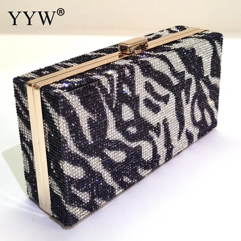 Women Clutch Bags Shoulder Bags Striped Chain Rhinestone Design Evening Clutches Box Bag Crossbody Bags For Party Wedding Purse
