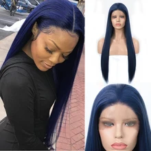 Харизма синий синтетический парик на кружеве длинные прямые синие парики для женщин бесклеевой высокой температуры волокна волос парики