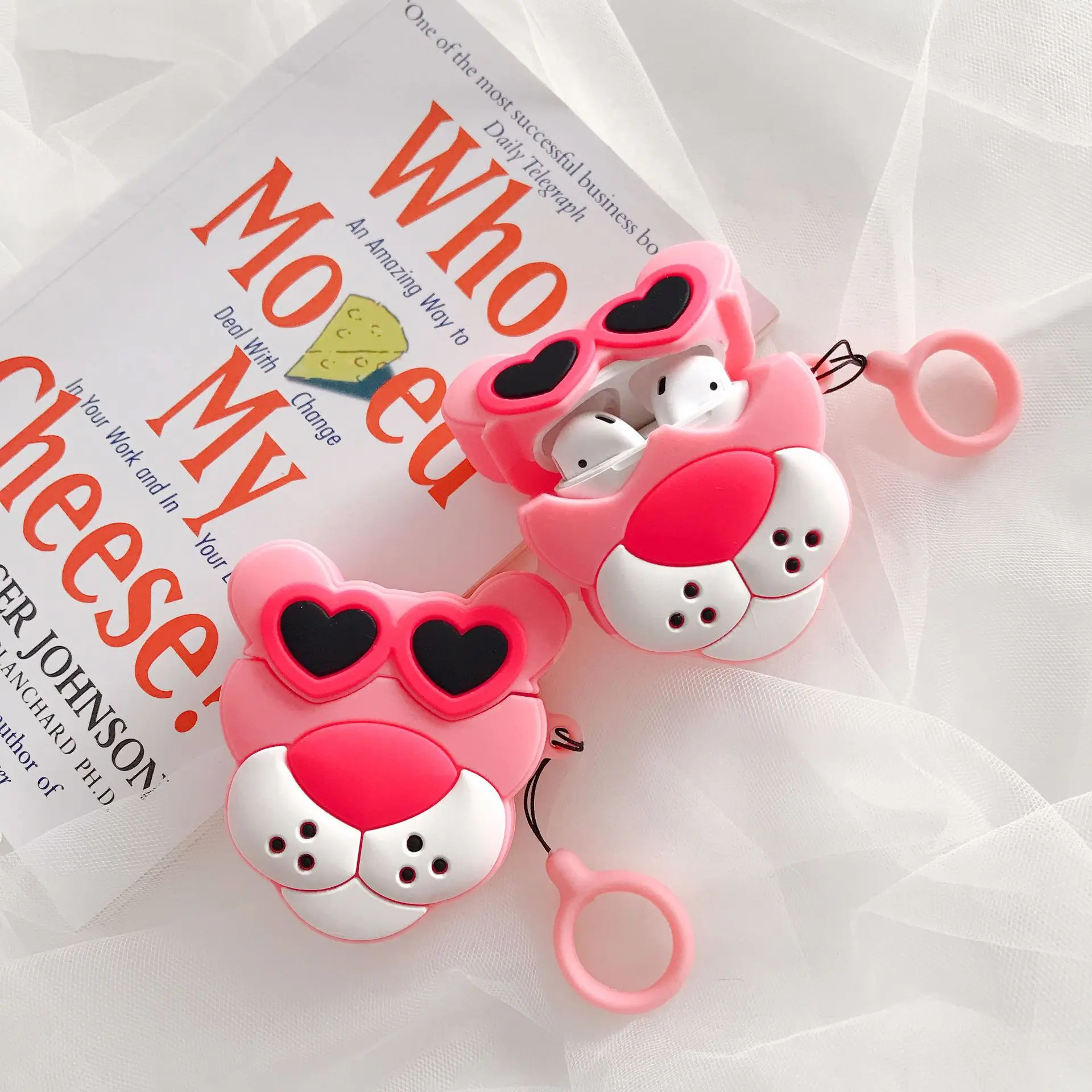 3D кожухи головных телефонов для AirPods 2 чехол мультфильм розовый леопард Apple Air Pods