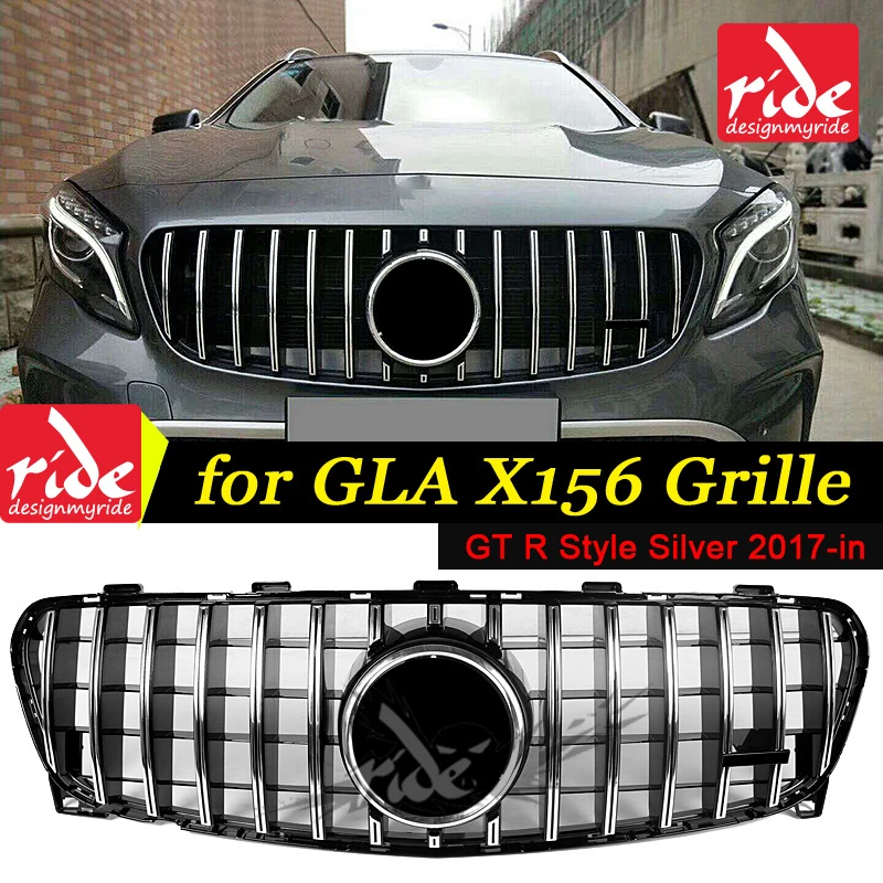 Подходит для merceesmb GLA-Class X156 Спортивная решетка гриль GT R серебро GLA200 GLA250 GLA45AMG вид передних грилей без знака-in - Цвет: X156GTGrSi1719