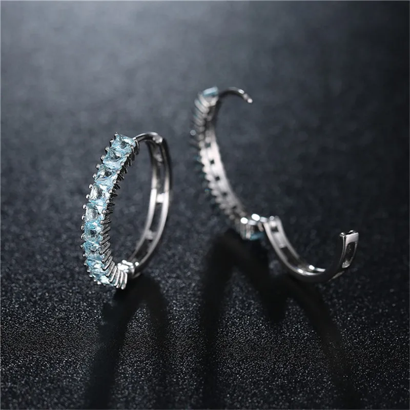 Серьги-кольца Iced CZ для женщин, ювелирные изделия в стиле бохо, серьги с синим цирконием, подарок для девочки, роскошные серьги с цирконием и кристаллами, Brincos Para As Mulheres