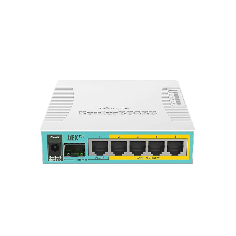 

MikroTik RB960PGS Routerboard hEX PoE 5 Port Gigabit Ethernet 1 SFP Router SOHO & Home 800MHz CPU 128MB RAM RouterOS L4