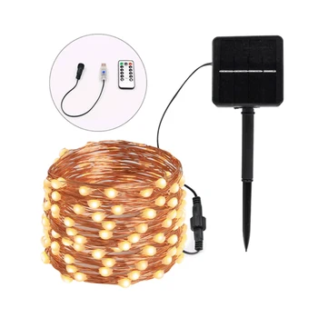 

12m 22m Solar Led String Light with Remote Control Dimmer USB DC5V Waterproof Fairy Lights Copper Wire Christmas Decor 8 Modes