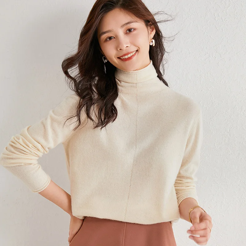 

Sparsil Autumn Winter Pure Wool Sweaters For Women Soft Warm Knitted Turtleneck Jumpers Solid Basic Slim Elegant Top Pullovers