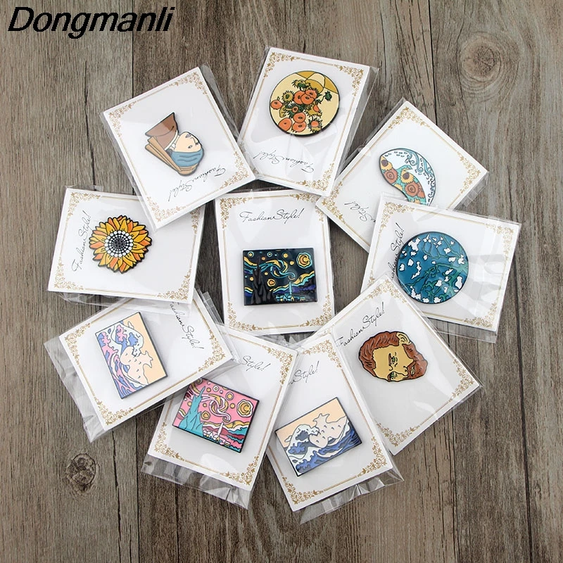 P3797 Dongmanli Мода Ван Гог искусство Эмаль Булавка коллекция картина маслом Броши для