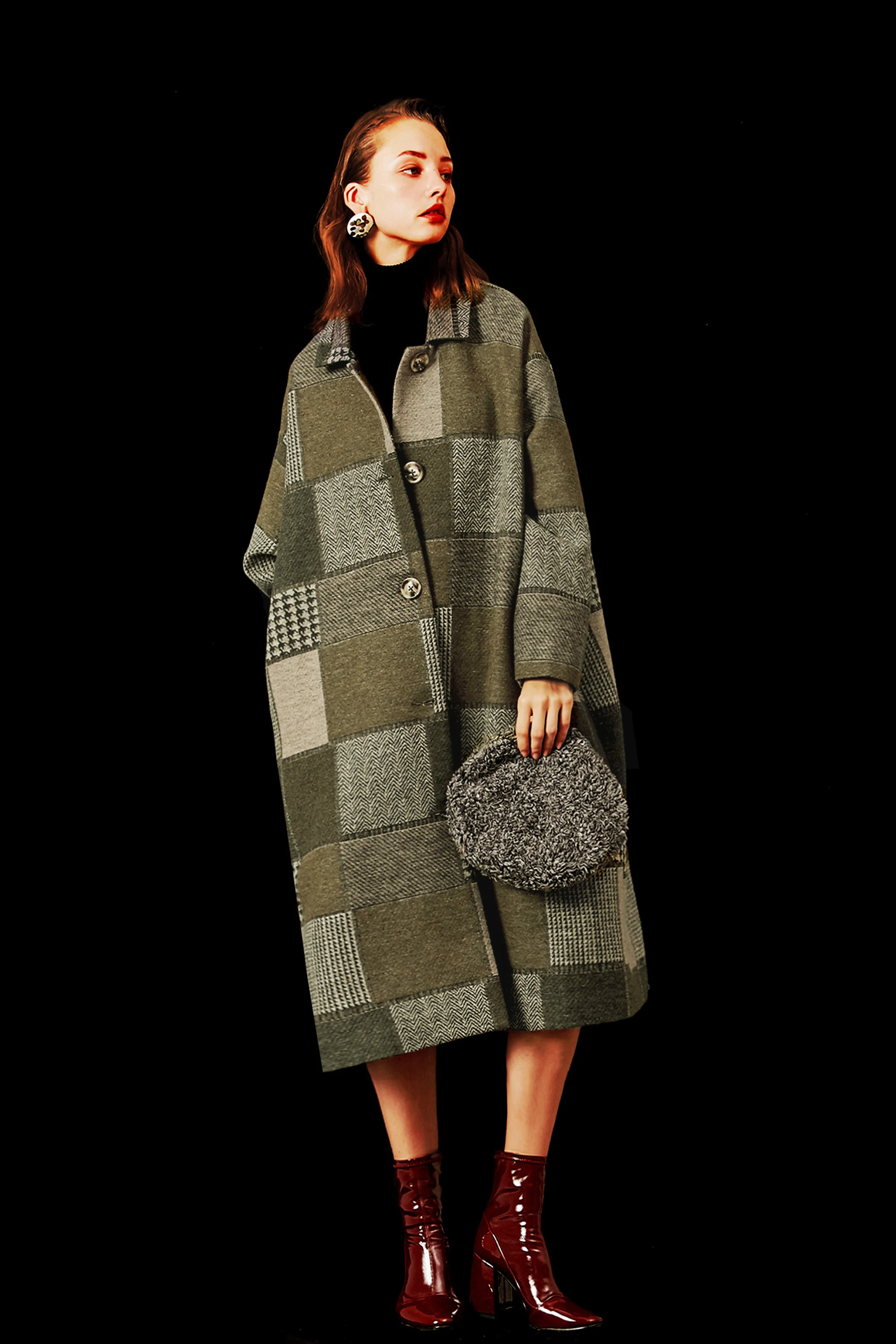 EELMOOR 2019AW улица художника серый плед шерстяное пальто