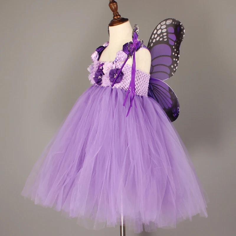 Lavander Flower Girl Tutu Dress Birthday Wedding Jr. Bridesmaid Tulle Dress Monarch Butterfly Kids Dance Recital Ball Gown (11)