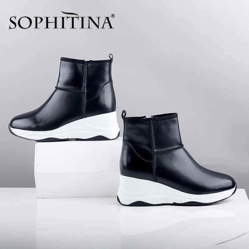 SOPHITINA/шерстяные новые ботинки Очень теплая удобная обувь на танкетке с круглым