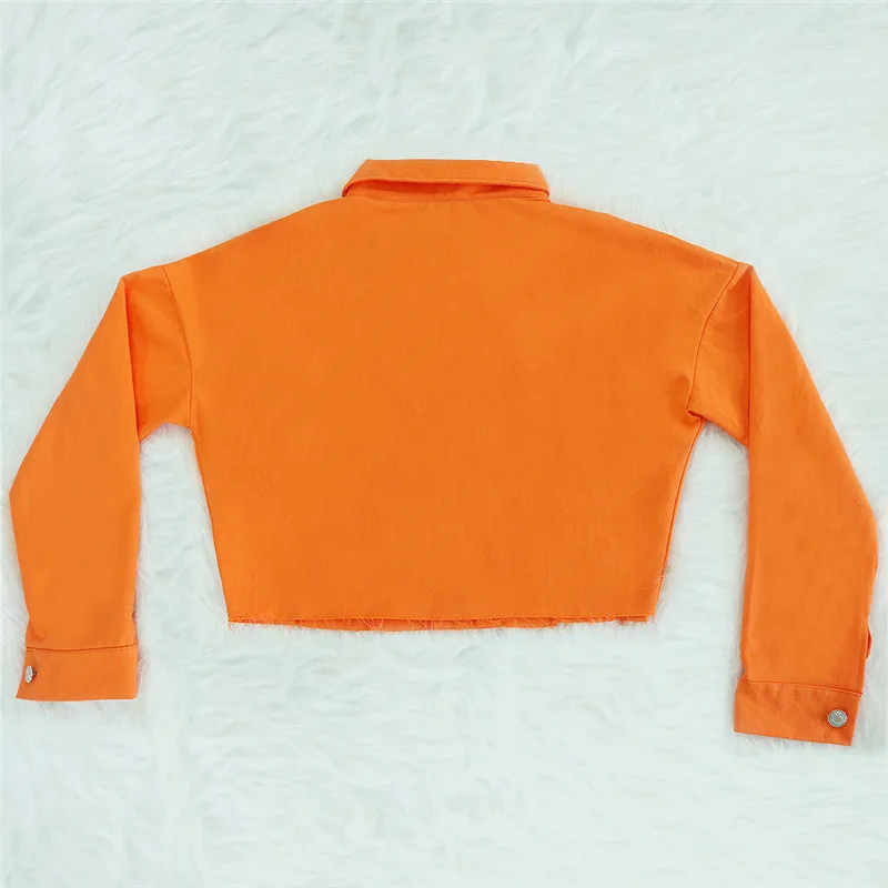 ANJAMANOR Jean Crop Bomber Jacket Neon Candy Solid Color Denim Coats and Jackets Women Wind Breaker Long Sleeve Outerwear D52AE2