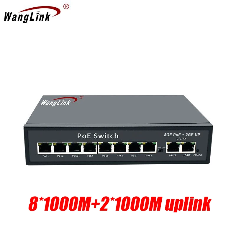 Wanglink коммутатор питания через Ethernet 100 м/1000 м 4/8/16 системы безопасности Порты и разъёмы+ 2 Uplink Порты и разъёмы 100 м/1000 м коммутатор сетевой Ap/cctv-Камера-Системы - Цвет: 8port 1000M