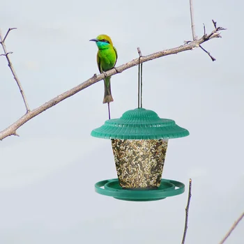 

Hanging Wild Bird Feeder with Roof and Hanger Outdoor Hanging Bird Feeding Tool for Garden Yard Outdoor Decoration (Green with S