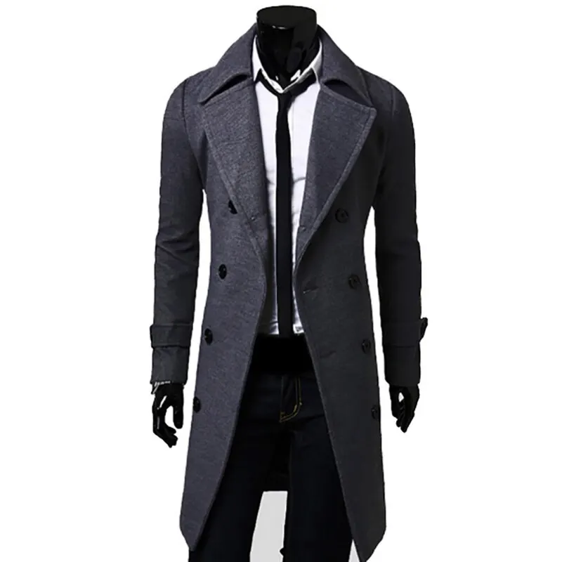 

2019 Men Winter Warm Trench Woolen Coat Slim Fit Casual Reefer Jackets Solid Stand Collar Double Breasted Peacoat Parka