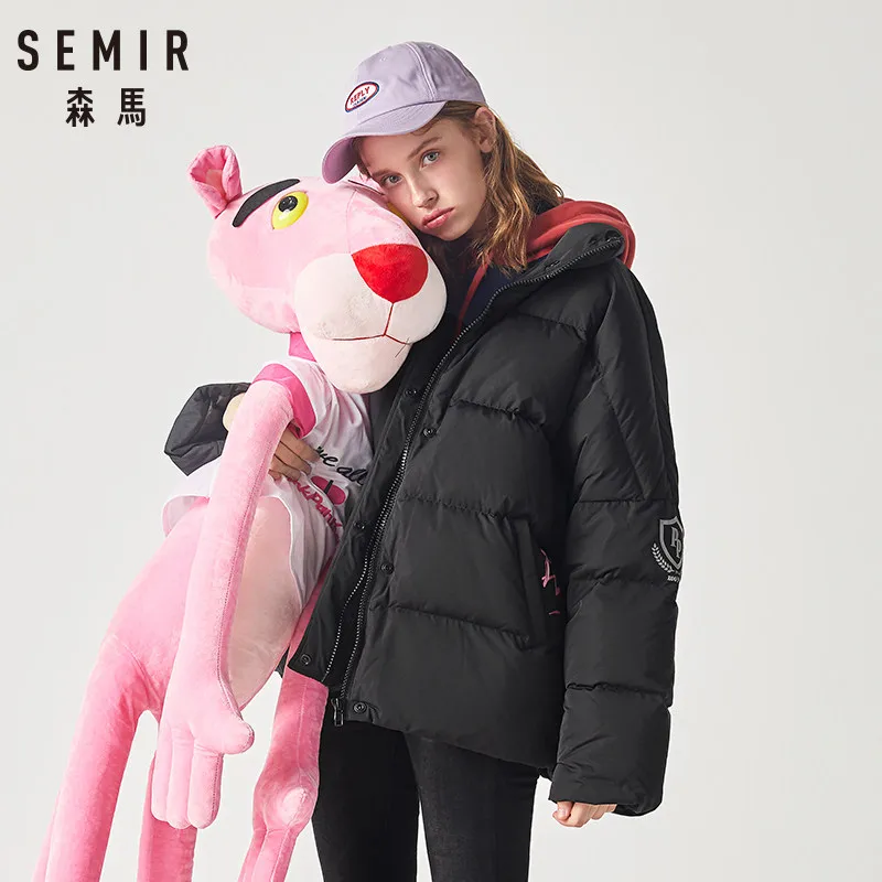 SEMIR Женская пуховая куртка с воротником-стойкой с косым карманом на молнии и застежке-кнопке, пуховая куртка, шелковистая подкладка из полиэстера
