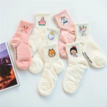Женские хлопковые носки с героями мультфильмов; женские короткие милые Носки с рисунком; модные хипстерские носки с принтом животных
