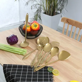 

8Pcs Non-stick Gold Titanium Stainless Steel Kitchen Tools Utensil Set Spoon Spatula Household Cooking Serving Tool