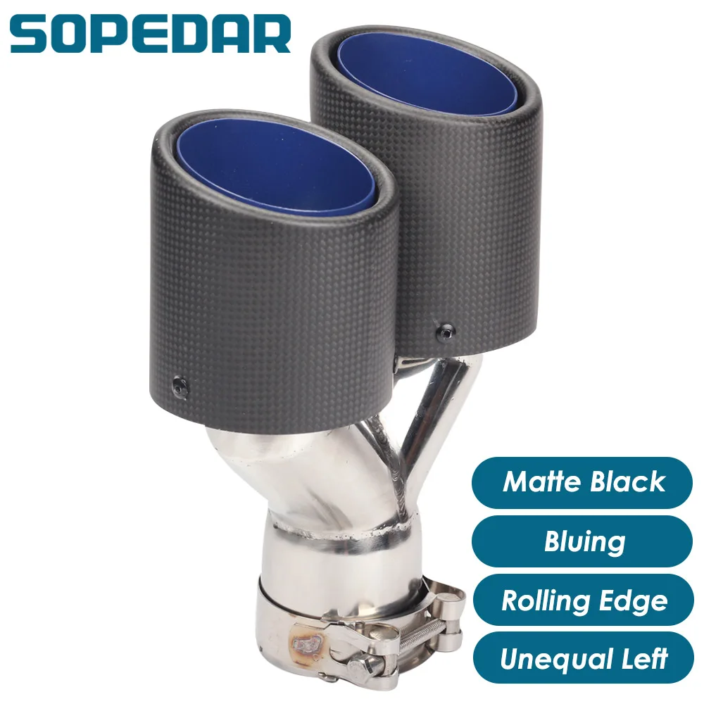 

SOPEDAR Dual Unequal Left With Clamp Tail Pipe Rolling Edge Matte Bluing Y Model For Akrapovic AP43KR