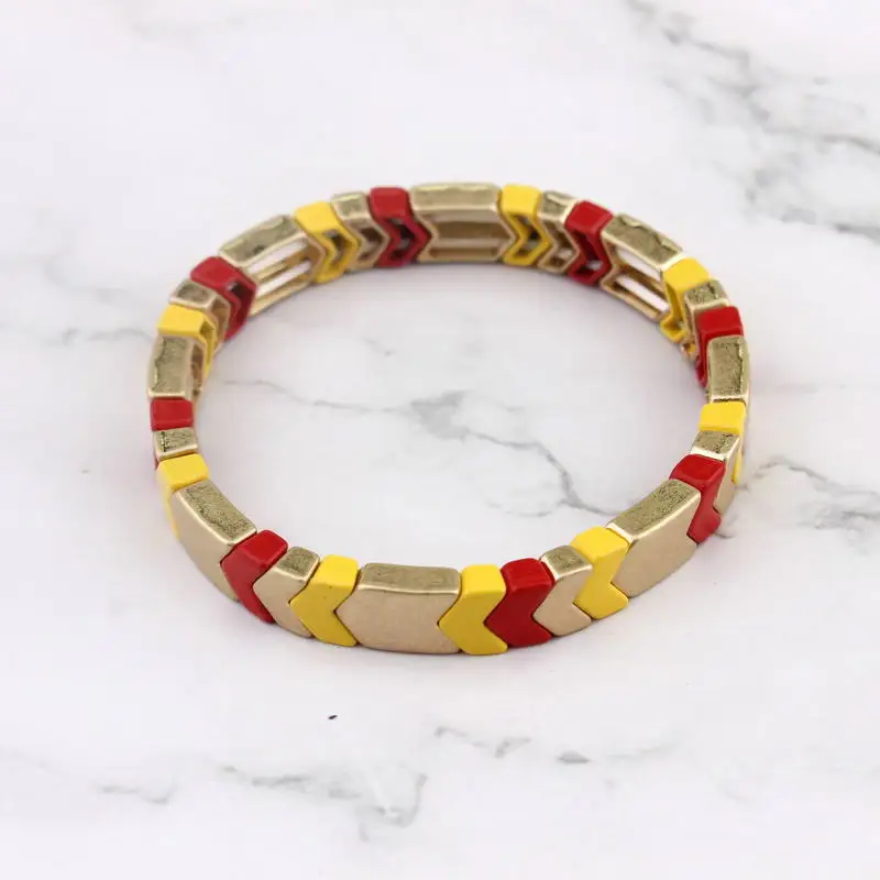 ZWPON Painted Metallic Chevron Bangles Elastic Herringbone Boho Bracelets Women V Shape Arrow Bangles Jewelry Wholesale - Metal Color: Multicolor