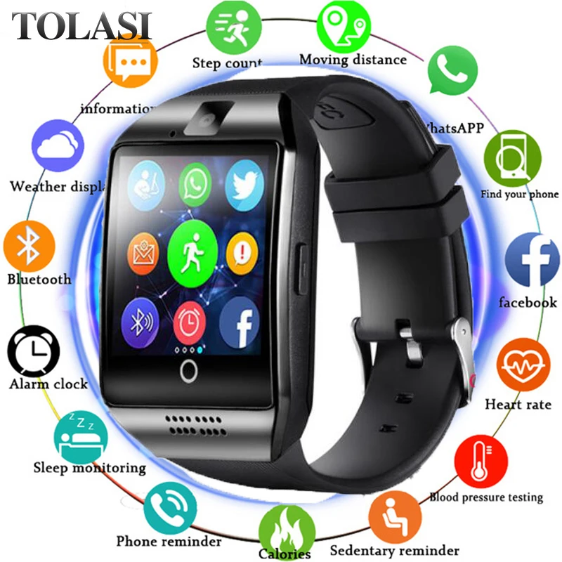 Bluetooth Смарт-часы Q18 с камерой Facebook Whatsapp Twitter Синхронизация SMS Smartwatch поддержка