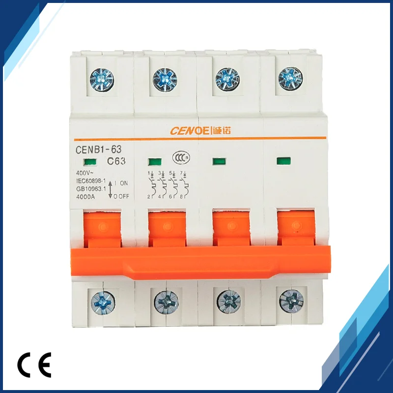 4P бытовой выключатель MCB 415VAC 10A 16A 20A 25A 32A 40A 50A 63A основной выключатель функция небольшой автоматический выключатель CE одобрено