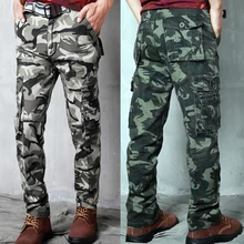 Мужские камуфляжные брюки, повседневные брюки с несколькими карманами, прямые свободные хлопковые брюки-карго