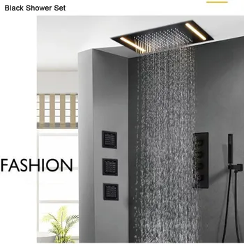 

Concealed Thermostatic Shower Set Celing Mount Led Shower with 4" SPA Message Mixer Shower Faucet Matte Black
