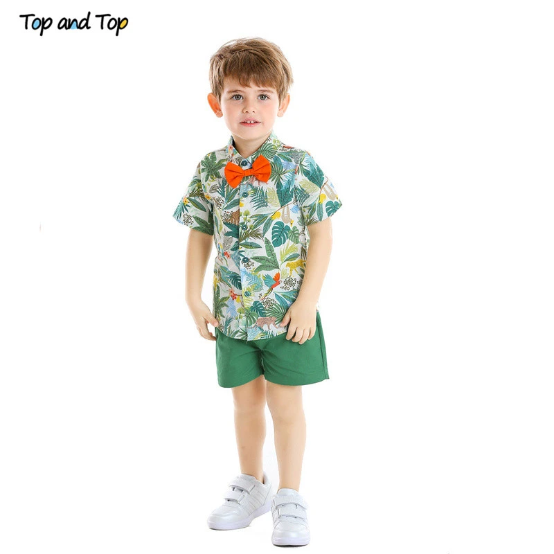 Traje Para Niños Pantalones Cortos Florales Con Estampado De Traje Para Niños Pantalones Cortos Florales Con Estampado De