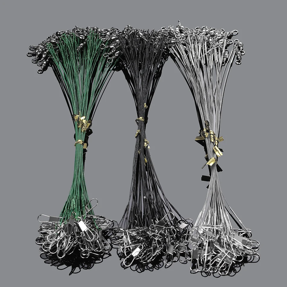 20PCS Anti Bite Steel Fishing Line Steel Wire Leader With Swivel Fishing Accessory Lead Core Leash Fishing Wire 15CM-40CM