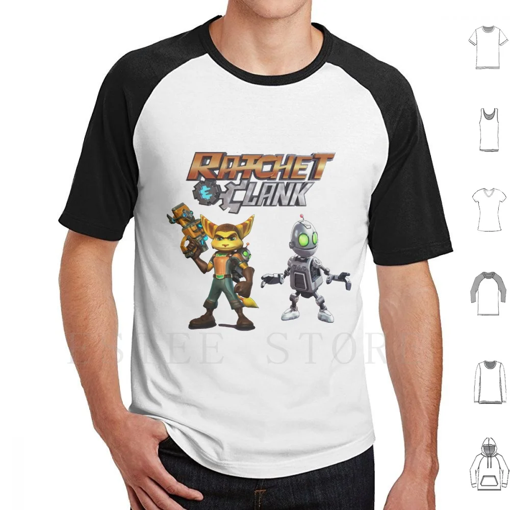 Ratchet And Clank T Shirt Cotton Men Diy Print Cricchetto E Clank Clank Ratchet Game Ps4 Computer Anime Movie Robot Old Series