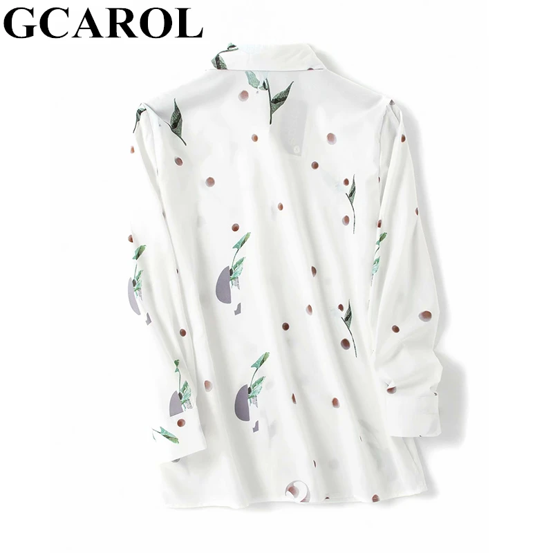 GCAROL/новая Корейская женская блузка в горошек с цветочным принтом, элегантная открытая рубашка средней длины, высокое качество, классические белые многоразовые Топы