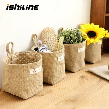 

Home Decor Hanging Pocket Storage Basket Small Sack Sundries Organizer Cosmetic Organizer Cotton Linen Storage Bag