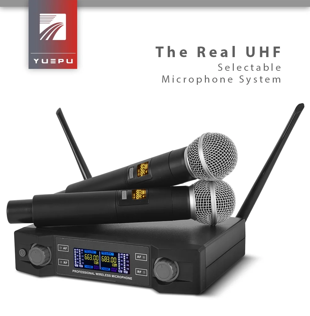 YUEPU UHF 2 канала беспроводной системы двойной ручной микрофон чистый звук для KTV речи караоке семейные вечерние