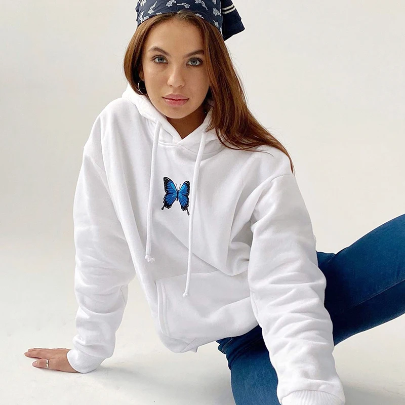 

Butterfly Embroidery Oversized White Hoodie Sweatshirt Women 2020 Harajuku Autumn Casual Long Sleeve Pullovers y2k Tops Hoodies