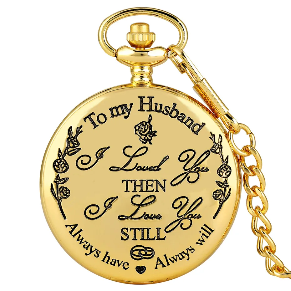 

To My Husband Quartz Pocket Watch Anniversary Birthday Gift Pendant Pocket Chain Roman Numerals Dial Vintage Clock Male