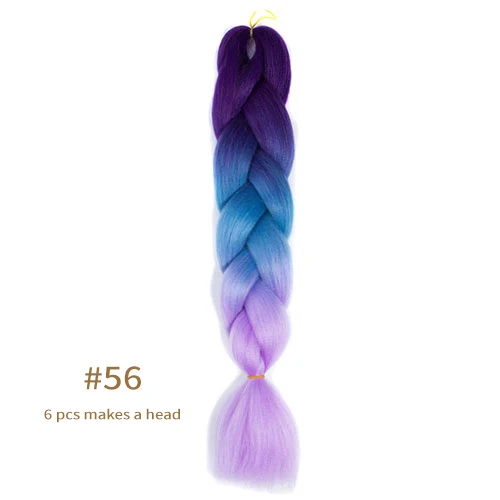 Synthetic jumb Braids Ombre Braiding Hair Extension Box Braid Hair Pink Purple Yellow Golden Colors hair 24inch kanekalons hair B56