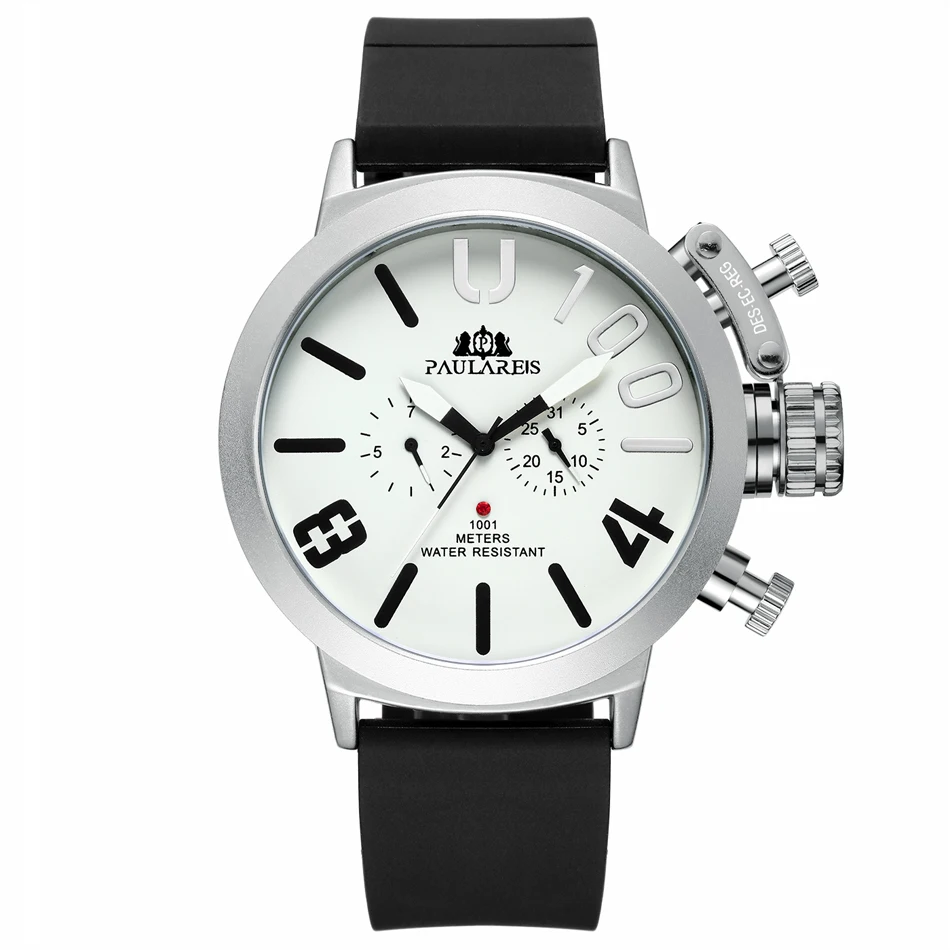 Silver White Dial Автоматические самовзводные механические резиновые ремешок черный Серебряный чехол для лодки оранжевый синий желтый серый классический U мужские часы - Цвет: Silver White Dial
