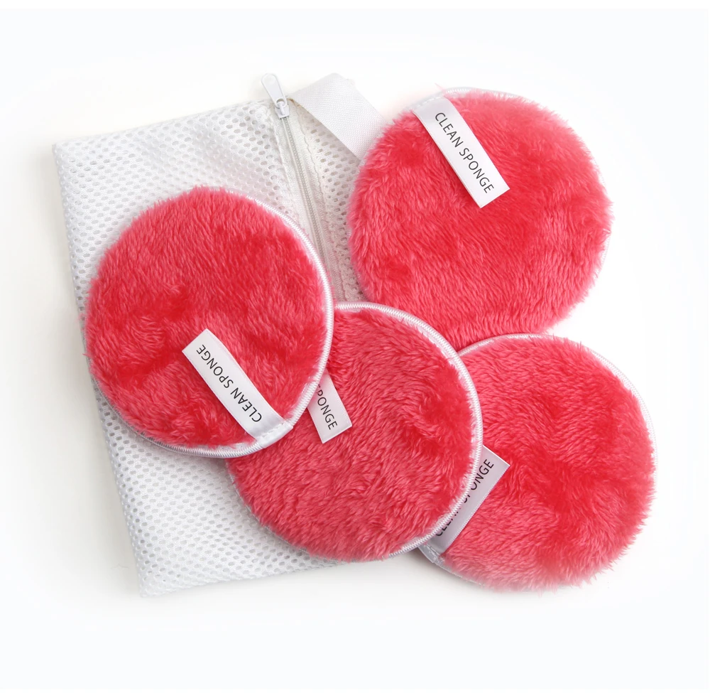 4Pcs Microfiber Makeup Remover Towel With Bag Face Plush Puff Reusable Cleansing Cloth Pads Natural Soft Cleaner Makeup Tools