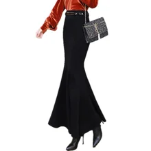 Осенне-зимняя винтажная черная длинная юбка-Русалка Модные женские элегантные облегающие юбки с ремнем XS-XXXL