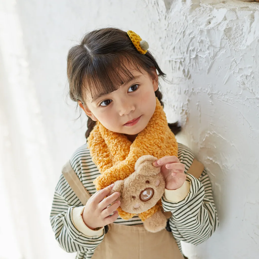 Cute Bear Pattern Scarf Warm Knitted Scarf Lovely New Autumn Winter Boys Girls Baby Patchwork Scarf Warm Knitted Scarves 19Oct07