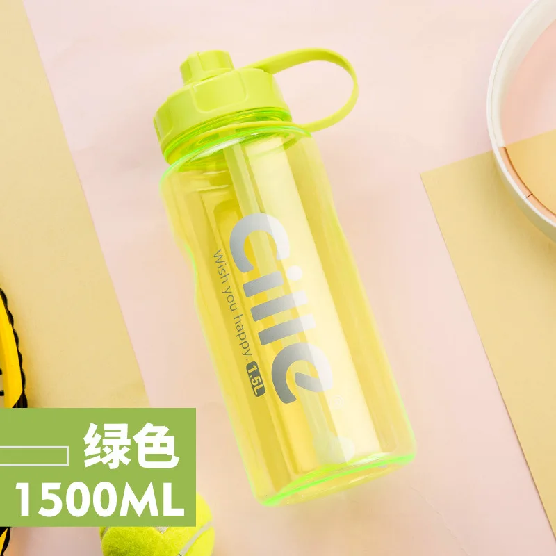 Бренд 1000 мл 2000 мл Спортивная бутылка для воды с соломинкой 1Л 2л 3л BPA бесплатно пластиковая бутылка для воды Питьевая Бутылка космические бутылки - Цвет: Green2-1500ml