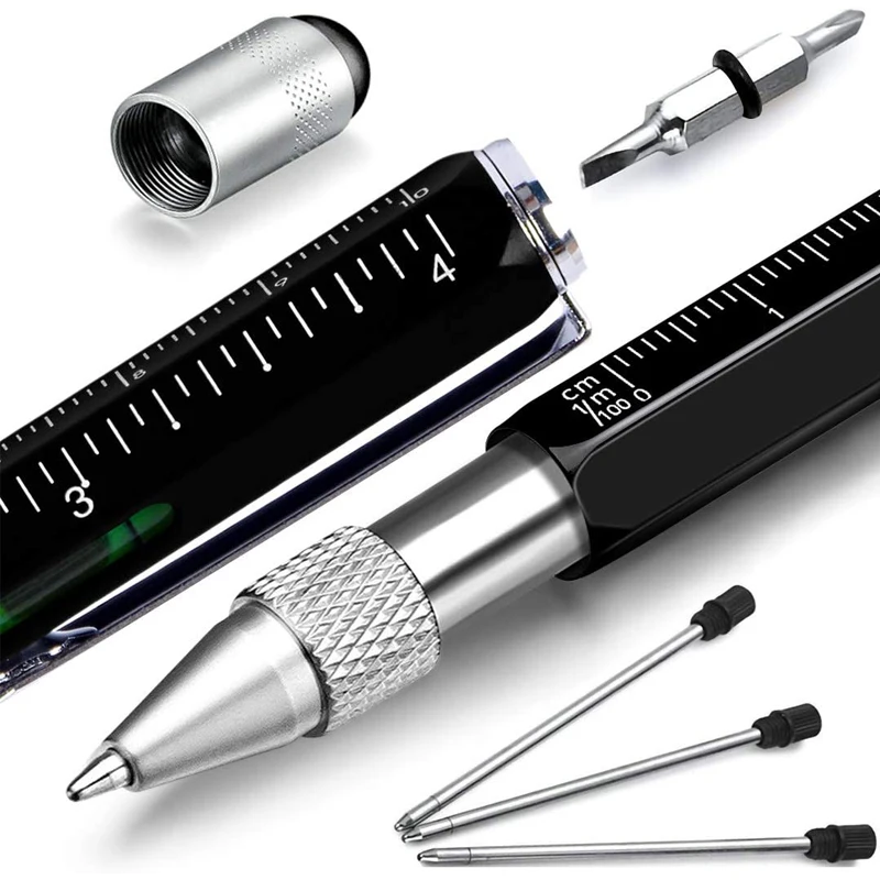 Multifunction Pen 6 in 1 Ballpoint ручка caneta 1MM Black Blue Ink Touch Screen Stylus Construction Tools Gift for Dad Husband Men