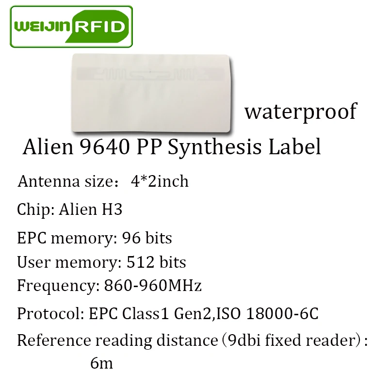 UHF RFID наклейка Alien 9640 EPC 6C полипропиленовая бумага 915mhz868mhz860-960MHZ Higgs3 1000 шт клей пассивный RFID этикетка