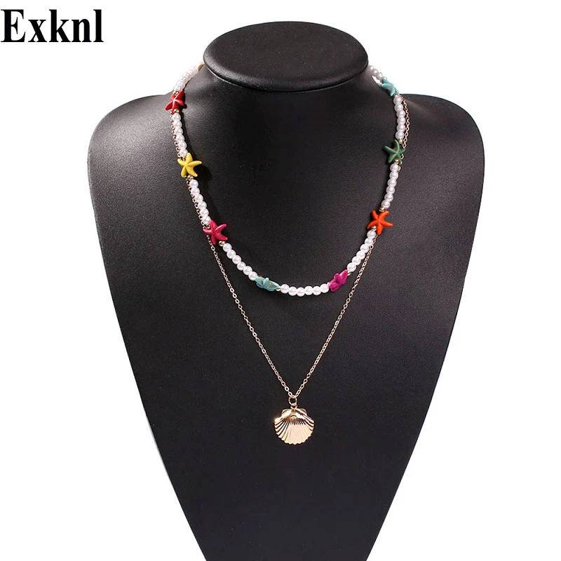 

Exknl Conch Shell Pendant Necklace Women Colorful Fashion Multilayered Ocean Beach Boho Long Necklace Summer Jewelry 2019 New