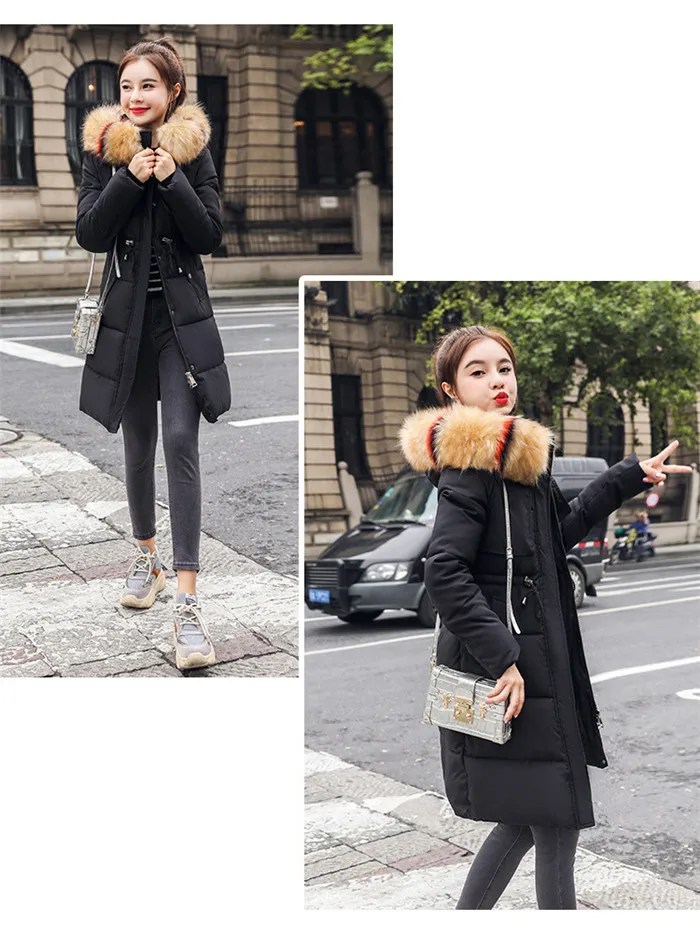 Winter Medium Long Women Parkas Winter New Fashion Fur Collar Slim Down Cotton Jacket Female Large Size Hooded Coats XIN062