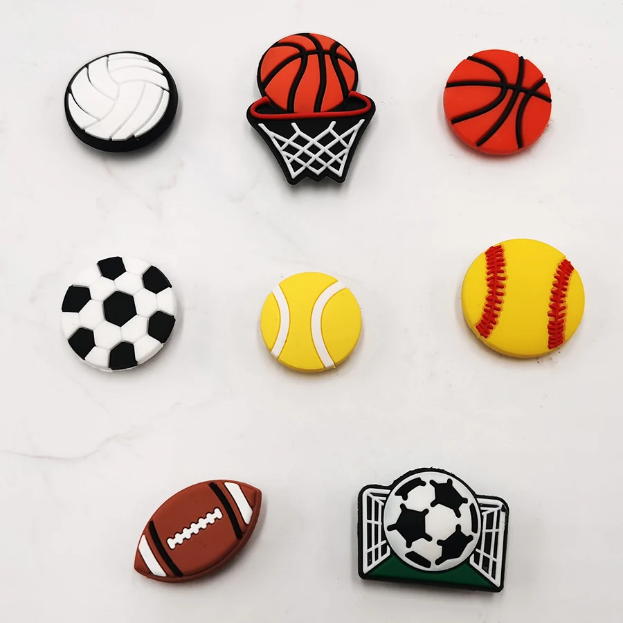 Sports Style PVC Shoe Charm Accessories Shoe Buckle Decoration Basketball Rugby Football Volleyball Clogs Upper Pins Charms Gift