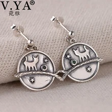 V. YA S925 Стерлинговое Серебро милые серьги-гвоздики с круглой подвеской мультфильм серьги-кошки для женщин ювелирные изделия
