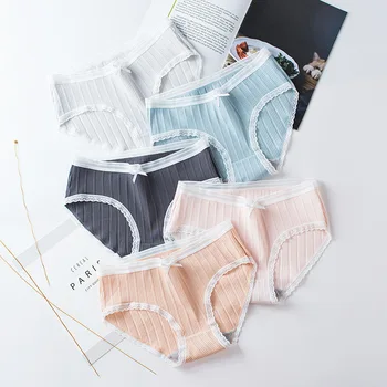 

Lace Cotton Panties for Woman (L-XXL) Comfortable Breathable Low Waist Seamless Briefs Fashion Bow Panties Girls
