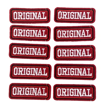

Red with white ORIGINAL Embroideried Iron on Patches Badge for Clothes Shoes Handbags Letters Embroidery Appliques 20pcs/lot