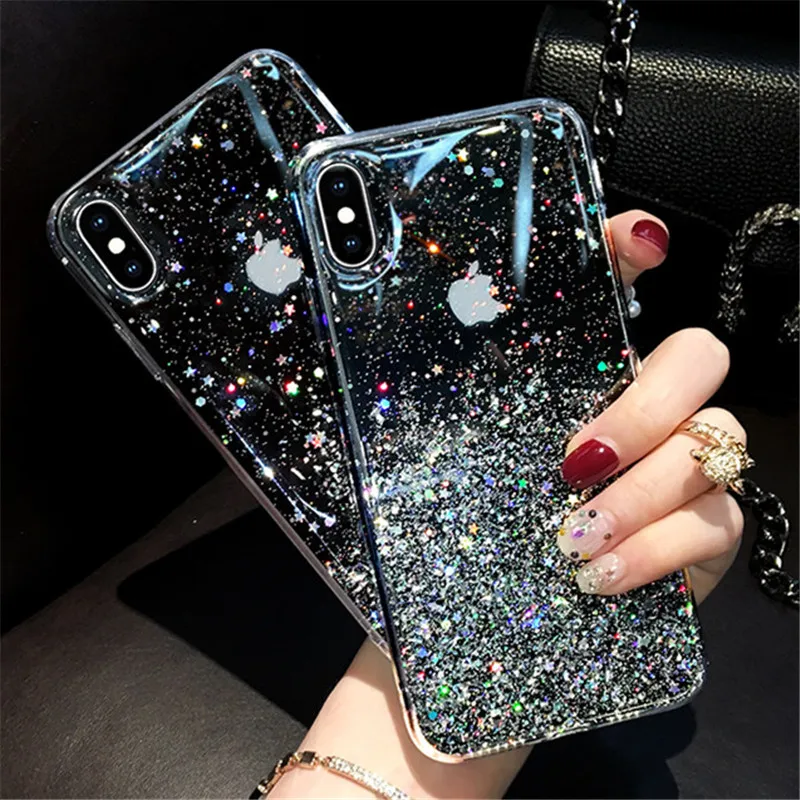 Fashion Silver Foil Star Bling Glitter Back Phone Cover For iPhone 11 Pro Max 6 6S 7 8 Plus X Xr Xs 10 Silicon Soft TPU Case |