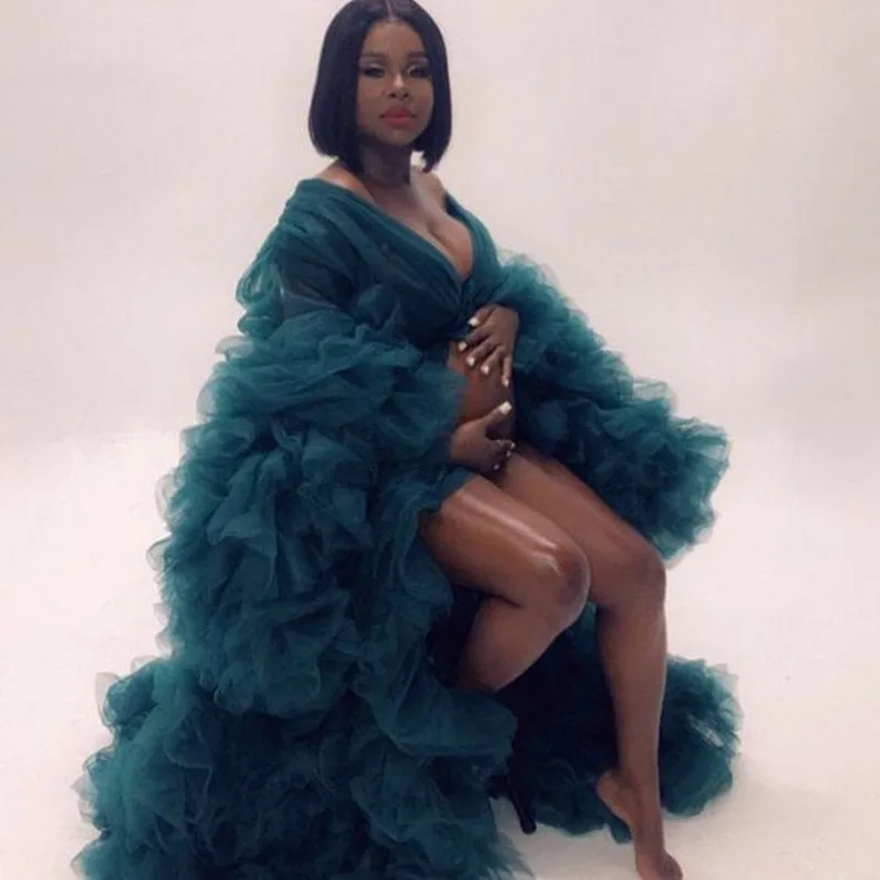 Бирюзовые синие элегантные вечерние платья для беременных женщин Фатиновое